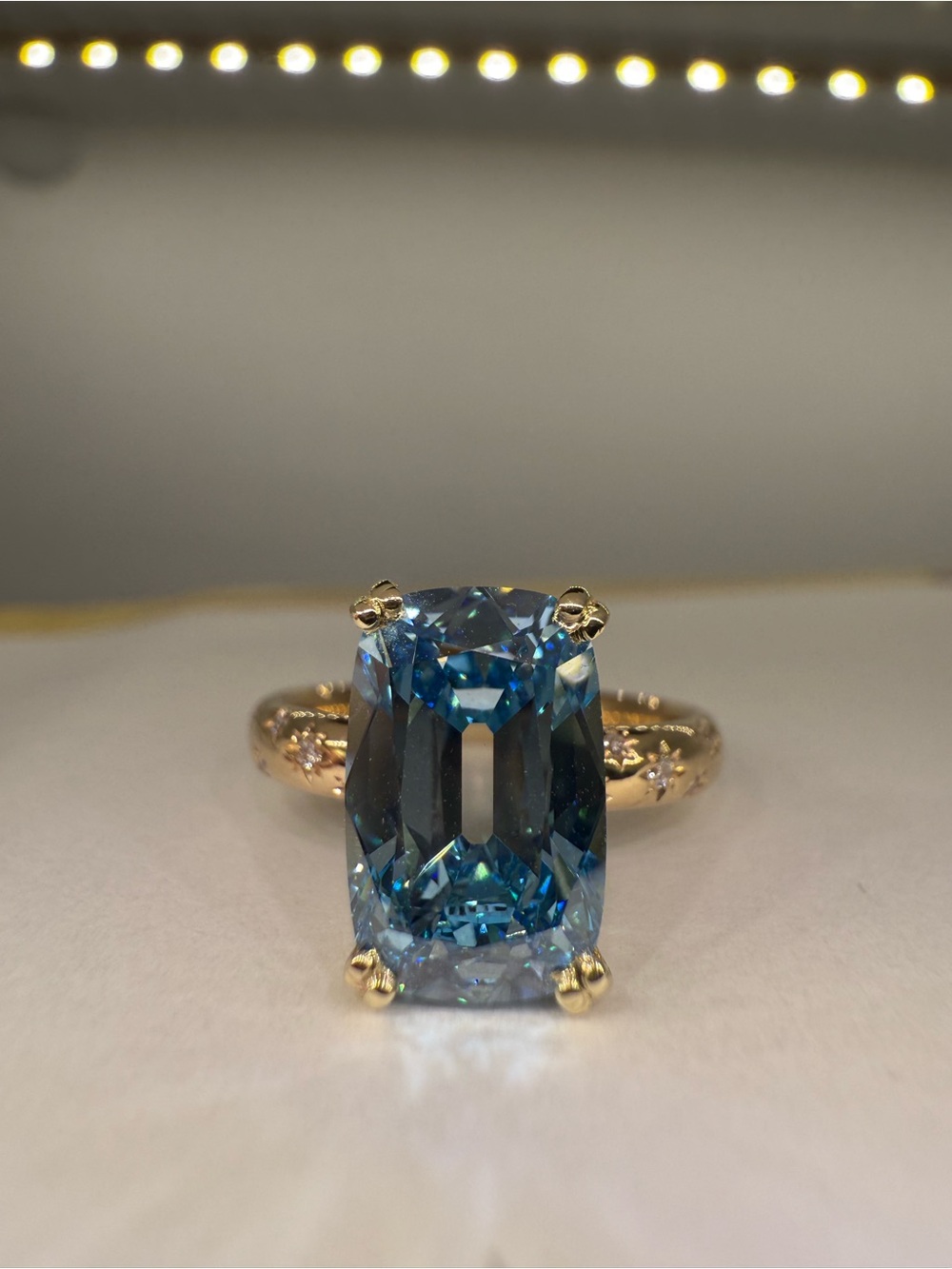 3.54 carat fancy vivid blue VS1 old mine cushion diamond engagement ring